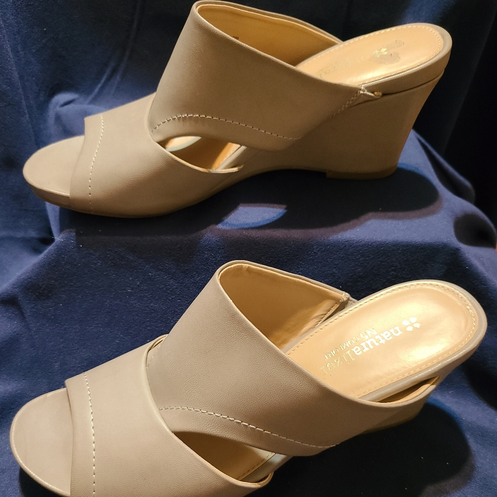 beige slip on wedge